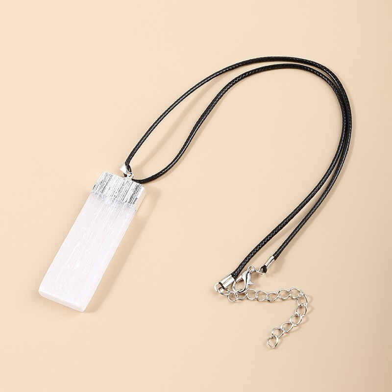 JD Natural Rectangle Plaster Gypsum Ore Pendants Necklace Women Fahion Personality Gold Plated Square Healing Jewelry Necklace