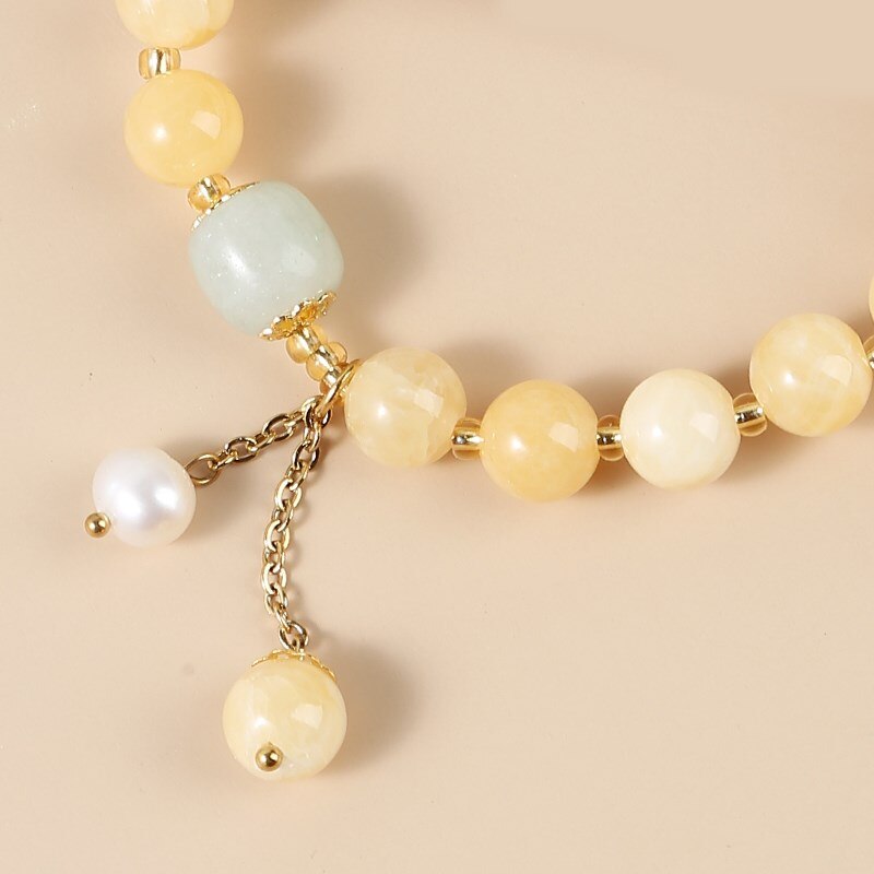 JD Elegant Natural Light Yellow Jade Pearl Pendant Bracelet For Women Korean Fashion Handmade Elastic Rope Charms Wrist Bangles