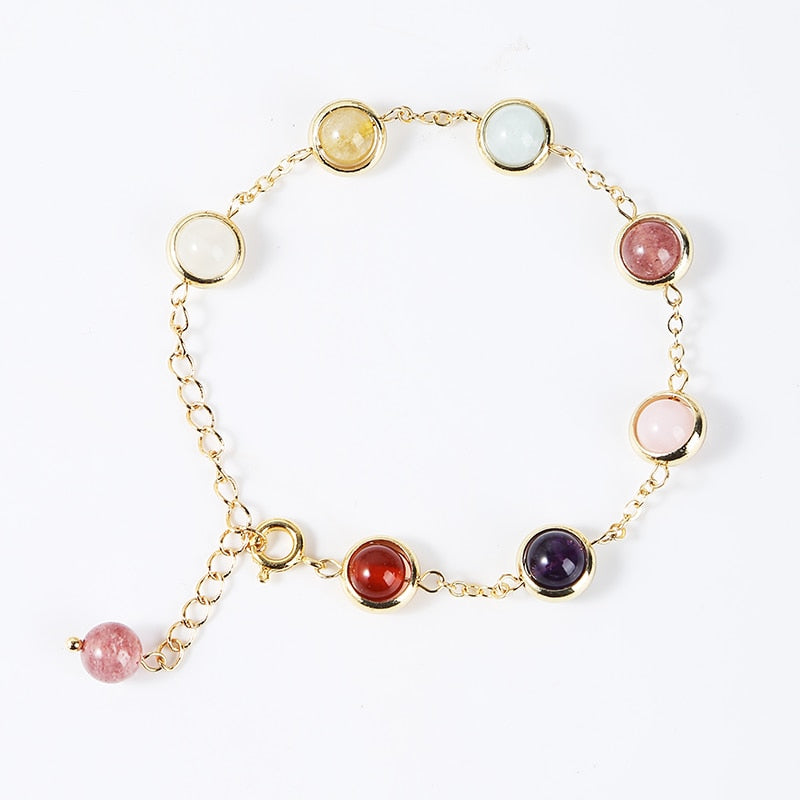 JD Natural Crystal Bead Chain Bracelets Women Elegant 6mm Round Colorful Bead Strawberry Quartz Amethyst Sweet Healing Bangles