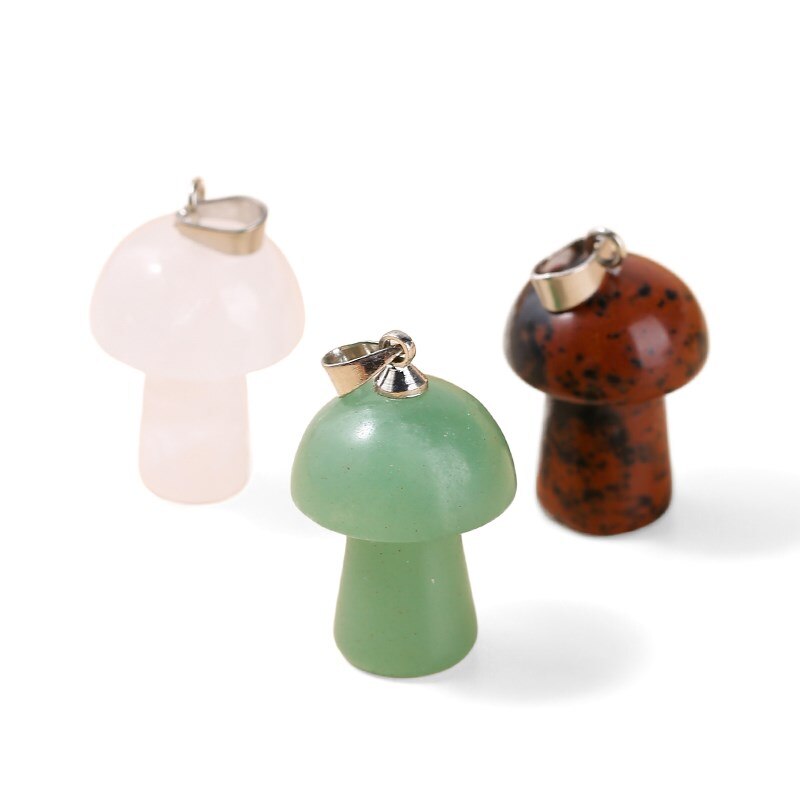 Change Better 3 Pcs Natural Stone Mushroom Shape Pendant Pink Quartz Green Aventurine for Jewelry Making Necklace Accessory