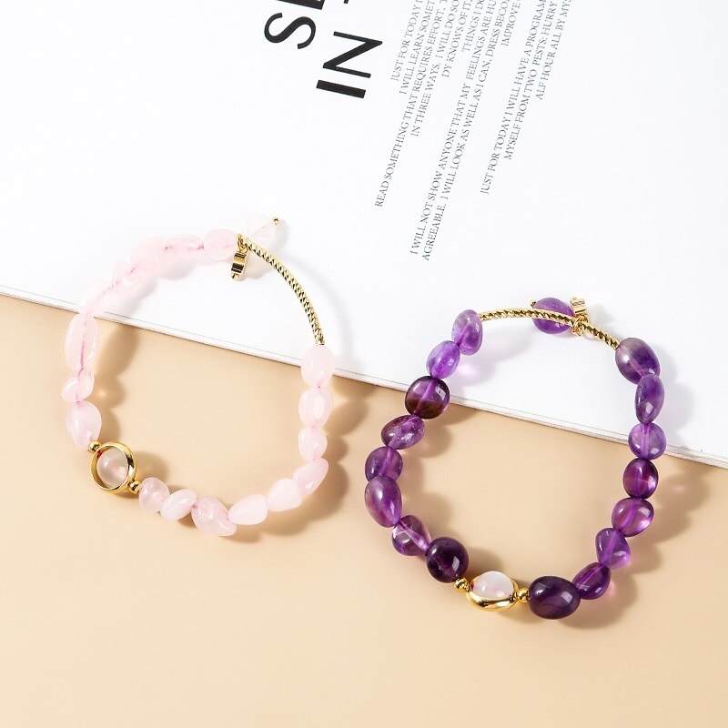 JD Natural Crystal Smooth Irregular Gravel Bead Bracelets Women Elegant Lucky Beads Healing Charm Wristband Girls Bangles Gifts