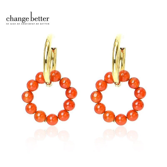 Change Better Trendy Jewelry Natural Stone Small Beads Hoop Earrings Women Colorful Gemstone Elegant Gold Color Stud Earrings