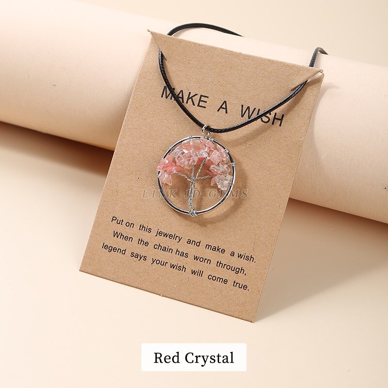 JD 7 Chakra Quartz Natural Gavel Stone Tree of Life Pendulum Pendant Necklace for Women Bohe Healing Crystal Reiki Jewelry Gift