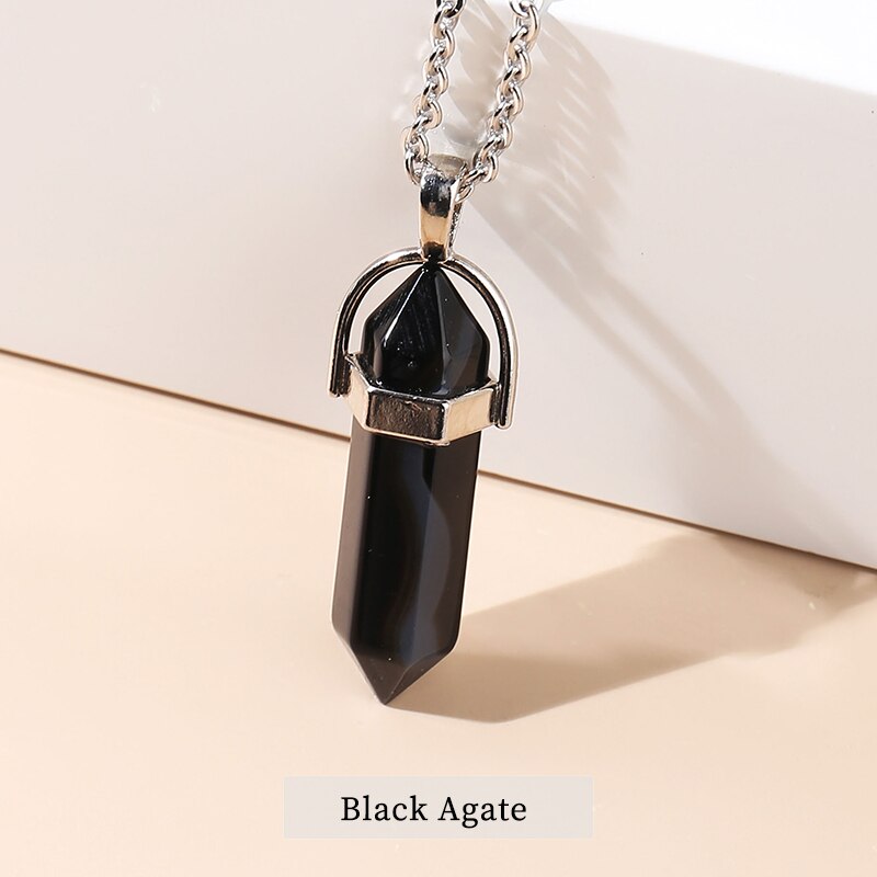 JD Pendulum Natural Stone Pendants For Necklace Charm Striped Agates Quartz Hexagonal Crystal Reiki Meditation Jewelry Wholesale