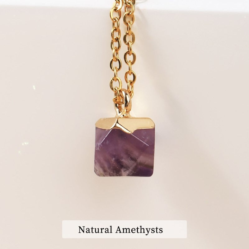 JD 8mm Natural Stone Pendants Faceted Cube Shape Colorful Pendant Making for Charms Jewelry Necklace Gift for Women