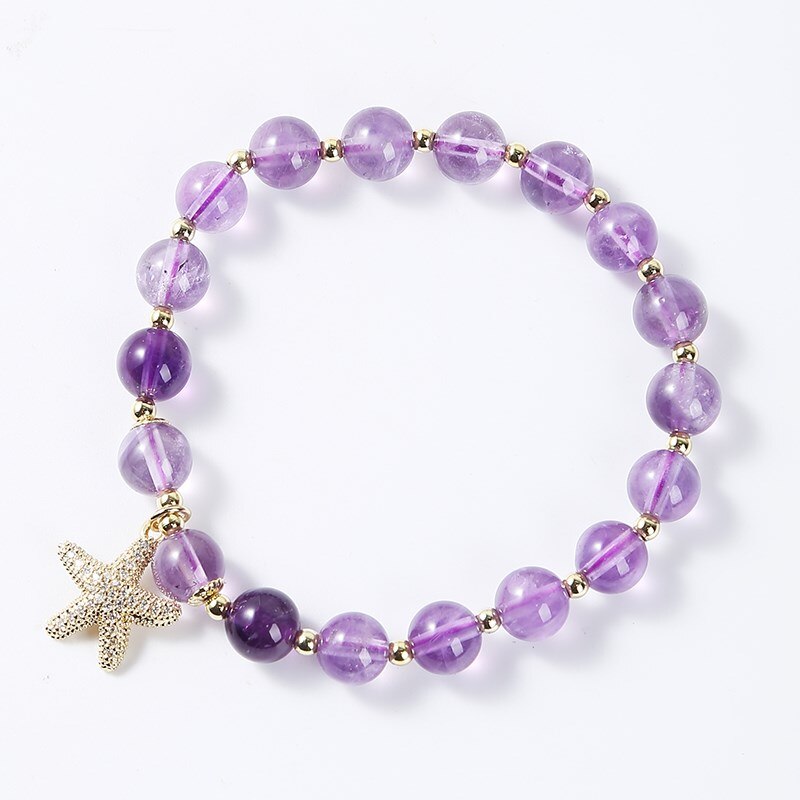 JD Natural Amethysts Starfish Bracelet Women Girls Charm Stone Beads Crystal Healing Puprle Jewelry Handmade Bangles For Gift
