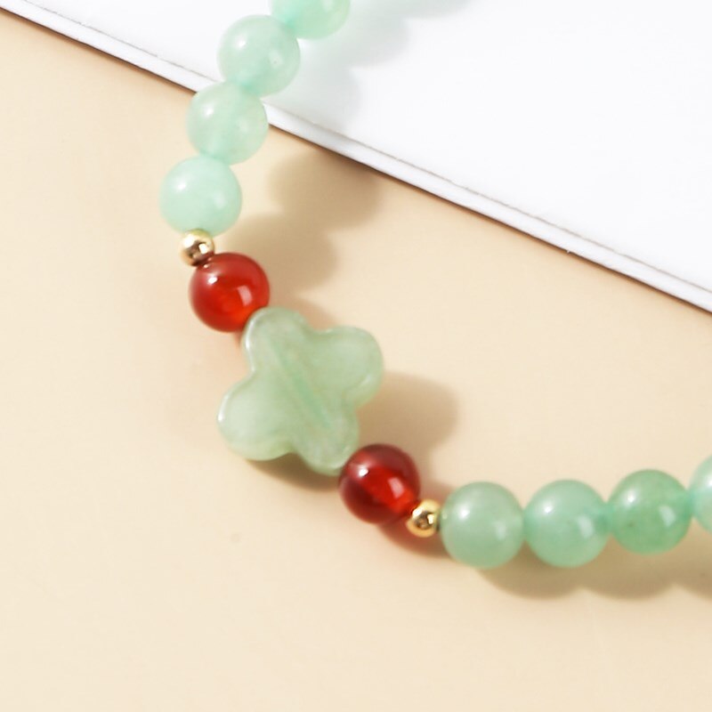 JD 6mm Natural Stone Green Aventurine Four-Leaf Clover Strand Bracelets Women Lucky Charm Stretch Bangles Wristband Yoga Jewelry