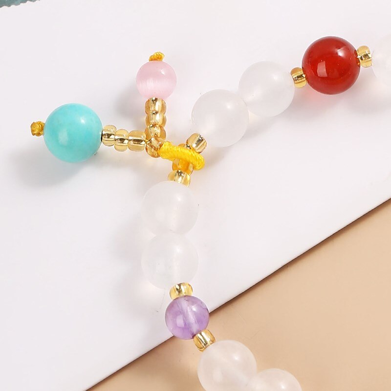 JD Natural White Jade Round Beads Amber Stone Charm Strand Bracelets Women Bohe Handmade Bangles For Girls Summer Jewelry Gift