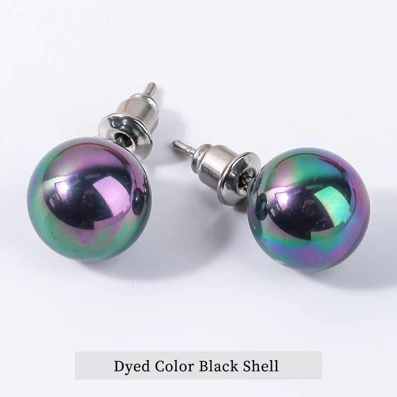 CHANGE BETTER Natural Stone Amethyst Tiger Eye Agate Round Beads Earring Women Fashion Stainless Steel Ear Studs For Girls Gift