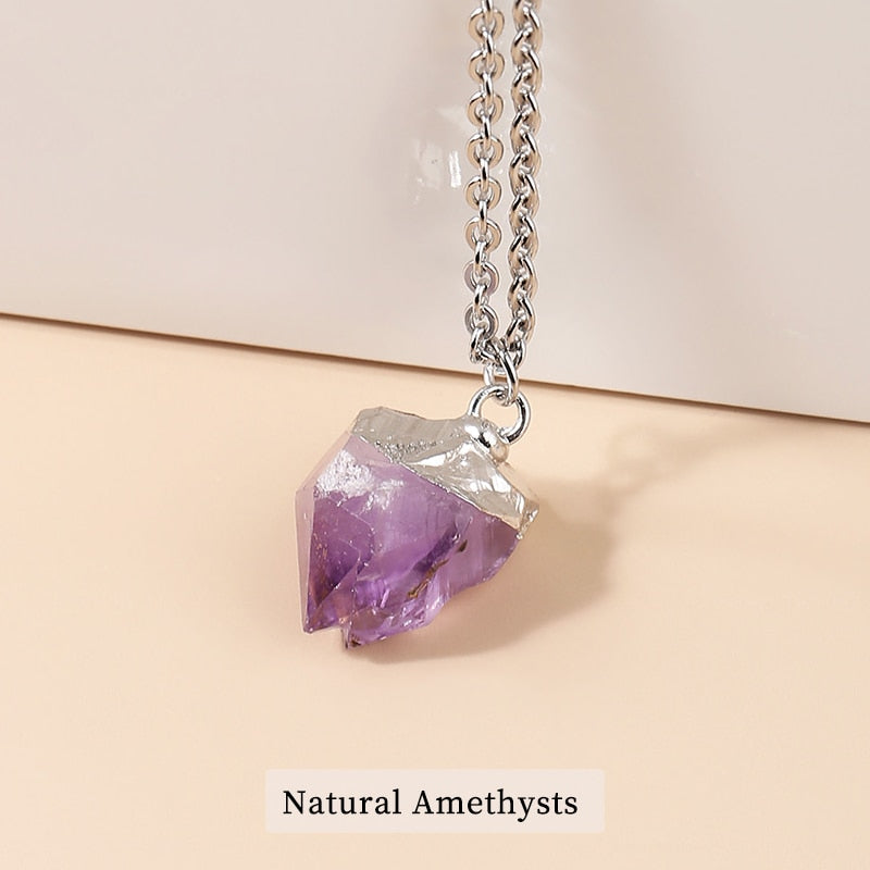 JD Initial Stone Pendant Genuine Crystal Rough Stone Citrine Amethyst Edged DIY Charm Stone Necklace Assorted Color to Choose