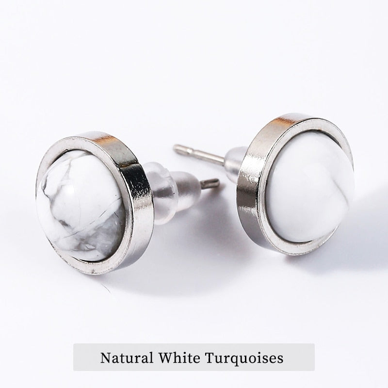 CHANGE BETTER Handmade Lovely 10mm Natural Stone Stud Earrings Stainless Steel Earrings Tiger Eyes Agate Women Jewelry OLstyle