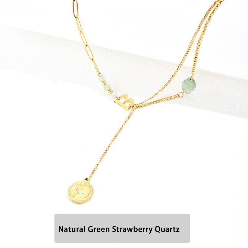 Change Better Natural Strawberry Crystal Gold Color Stainless Steel Pendant Necklace Women Double Layer Reiki Healing Choker