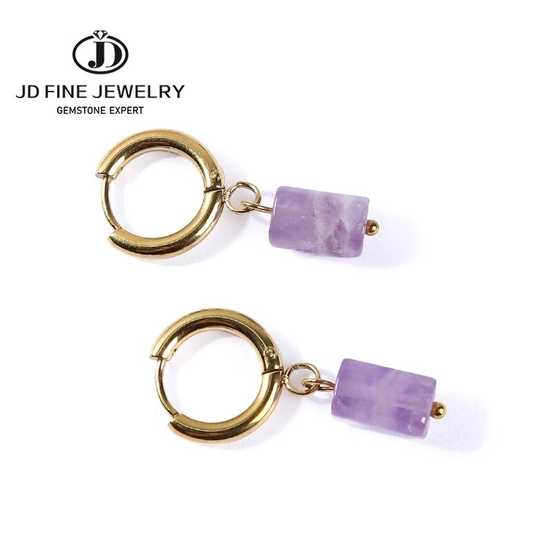 Change Better Natural Aquamarine Cylinder Shape Drop Earrings Women Amethyst Stainless Steel Round Buckle Ear Studs Female Gifts