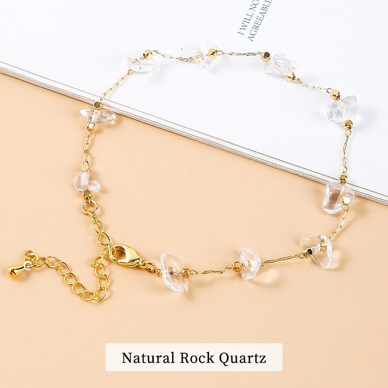 JD Natural Citrines Gravel Stone Bracelets For Women Trendy Minimalist Gray Moonstone Crystal Bead Bangles Adjustable Wristband