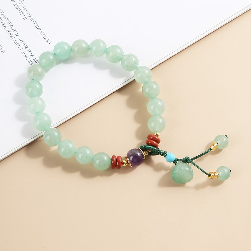 JD Elegant 8mm Natural Green Aventurine Beaded Bracelet Women Trendy Simple Lotus Charm Rope Wristband Summer Jewelry For Girls