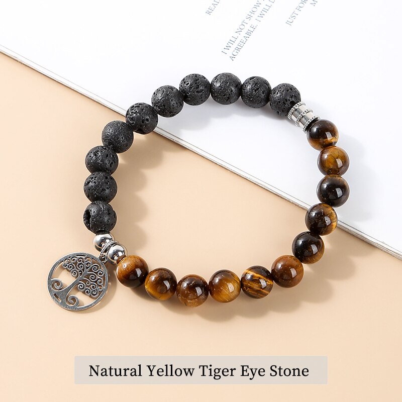 Change Better Natural Stone Beads Tree of Life Pendant Bracelets Men Women Charm Lava Stone Yoga Energy Wristband Jewelry Gift