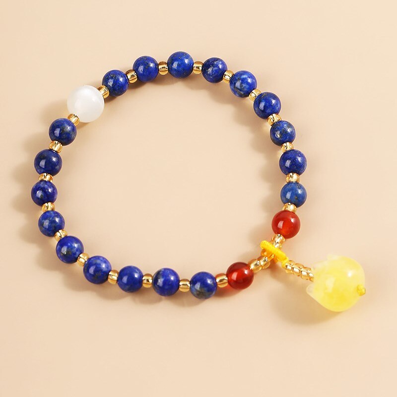 JD Natural Lapis Lazuli Amber Charm Bracelet Women 6mm Round Beads Stones Strand Wristhand Bangle Female Jewelry Gifts