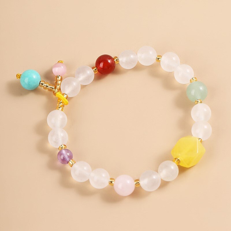 JD Natural White Jade Round Beads Amber Stone Charm Strand Bracelets Women Bohe Handmade Bangles For Girls Summer Jewelry Gift