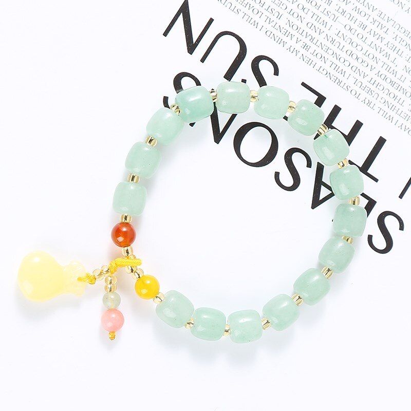 JD Elegant Natural Green Aventurine Bracelets Women 2022 Summer Amber Lucky Bag Pendant Braid Beaded Bracelet Fashion Jewelry