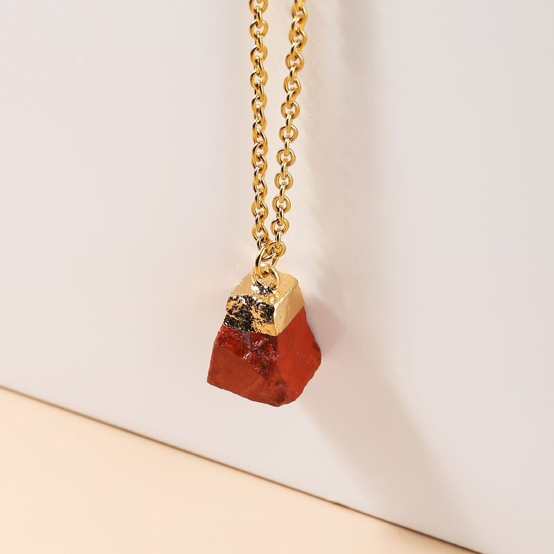 JD Trendy Gold Color Matal & Multicolour Natural Stone Chain Necklace Red Jasper Rock Quartz Pendant Charms Necklaces Wholesale