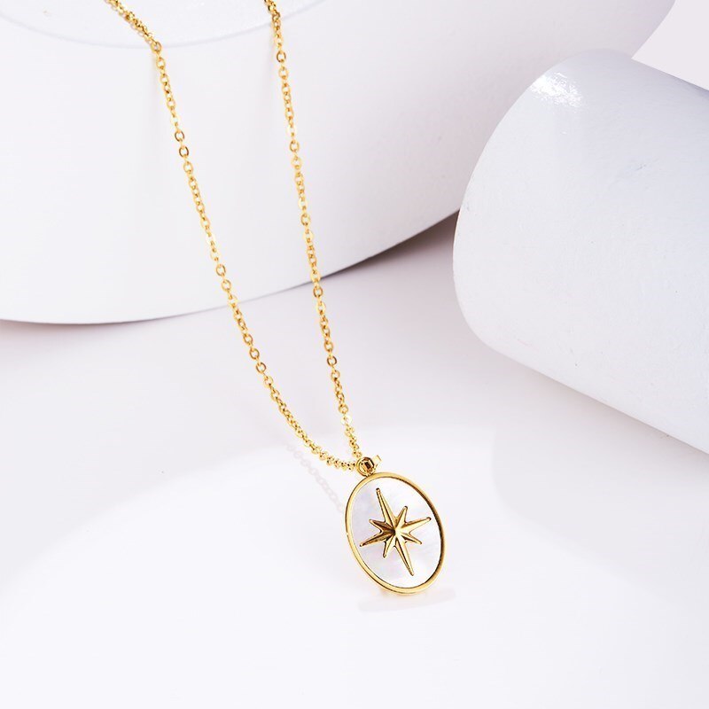 Change Better Natural White Shell Eight-Pointed Star Oval Pendant Necklace Women Bohe Gold Color Titanium Steel Chain Choker