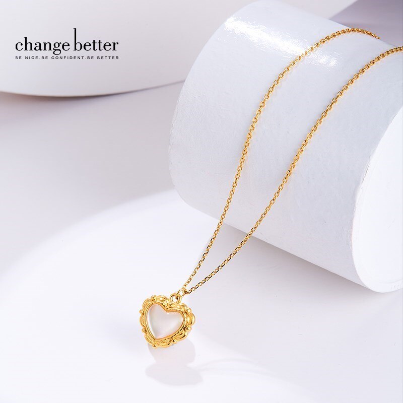 Change Better Natural White Shell Love Heart Shape Pendant Neckalce Women Gold Color Stainless Steel Chain Choker Party Jewelry