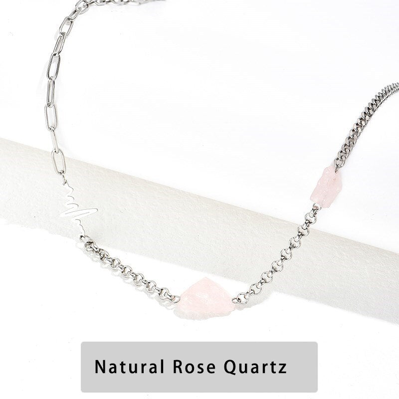 Change Better Natural Citrine Raw Stone Chain Necklace Women Fashion Cyrstal Bead Silver Color Stainless Steel Healing Choker