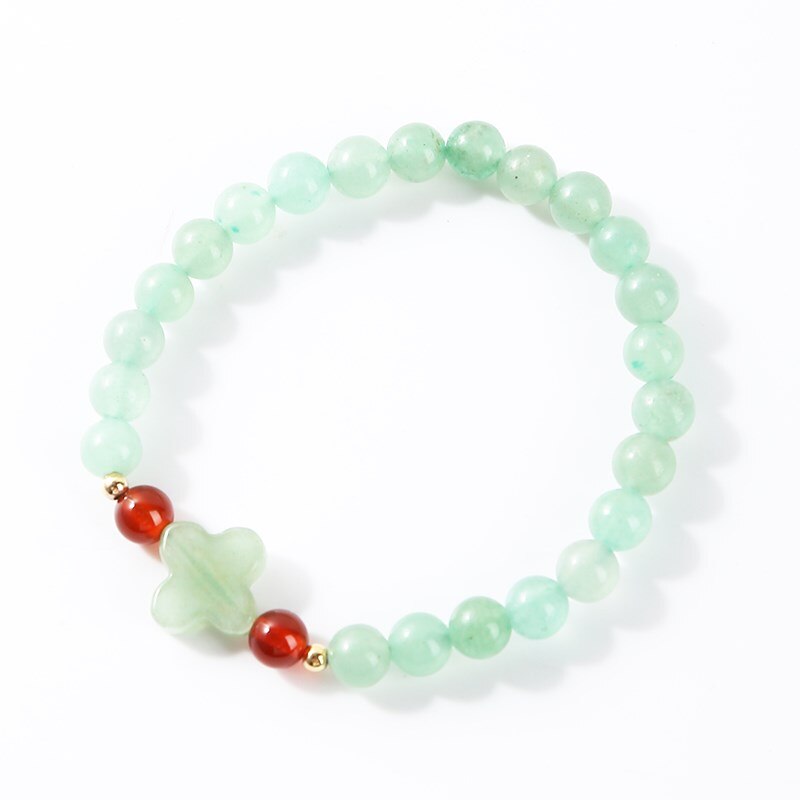 JD 6mm Natural Stone Green Aventurine Four-Leaf Clover Strand Bracelets Women Lucky Charm Stretch Bangles Wristband Yoga Jewelry