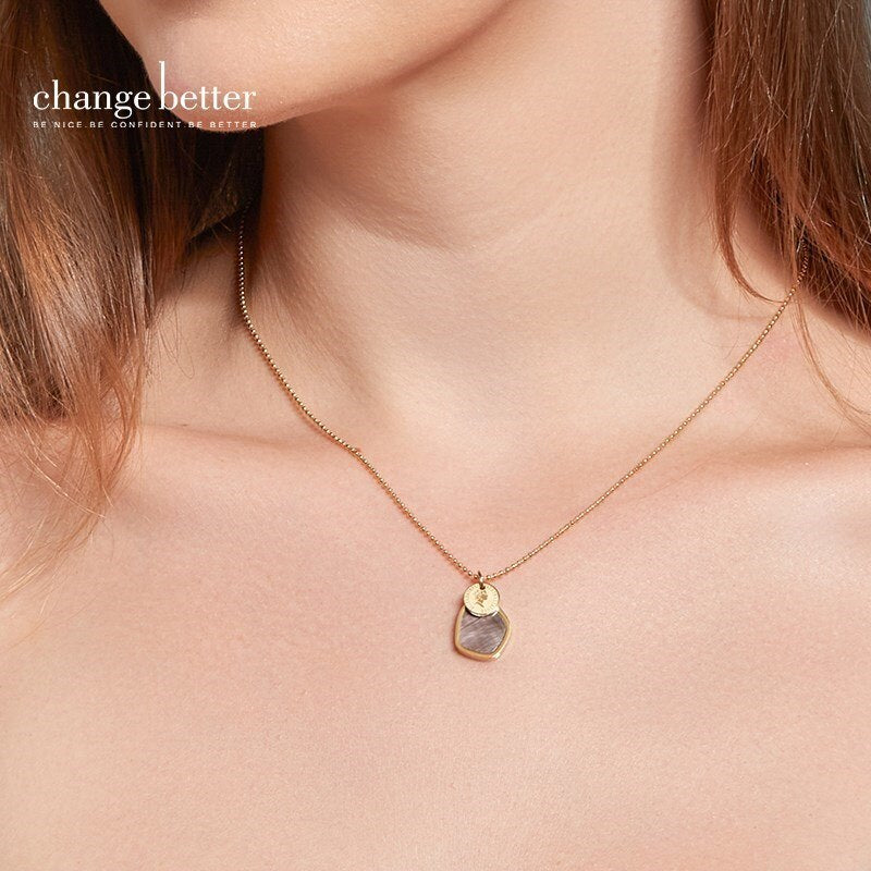 Change Better Natural White Shell Small Pendant Necklace Women Fashion Gold Color Titanium Steel Geometric Clavicle Link Choker