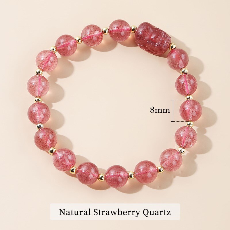 JD Natural Pink Strawberry Crystal Pixiu Bracelet Jewelry Bring Health Wealth Female Personality Design Quartz Beaded Bracelet