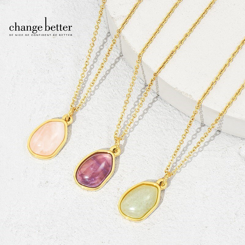 Change Better Natural Stone Amethysts Crystal Pendant Necklace Women Reiki Rose Quartz Small Charms Girl Cute Chain Jewelry