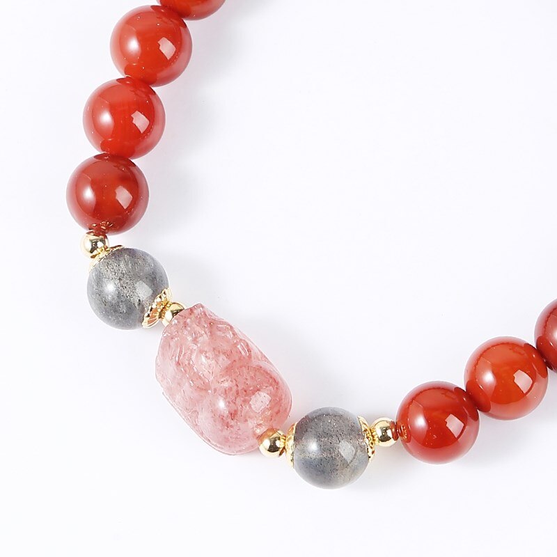 JD Natural Red Agate Beads Strawberry Quartz Pixu Bracelet Women Fashion Feng Shui Wealth Lucky Strand Bangles Lovers Jewelry