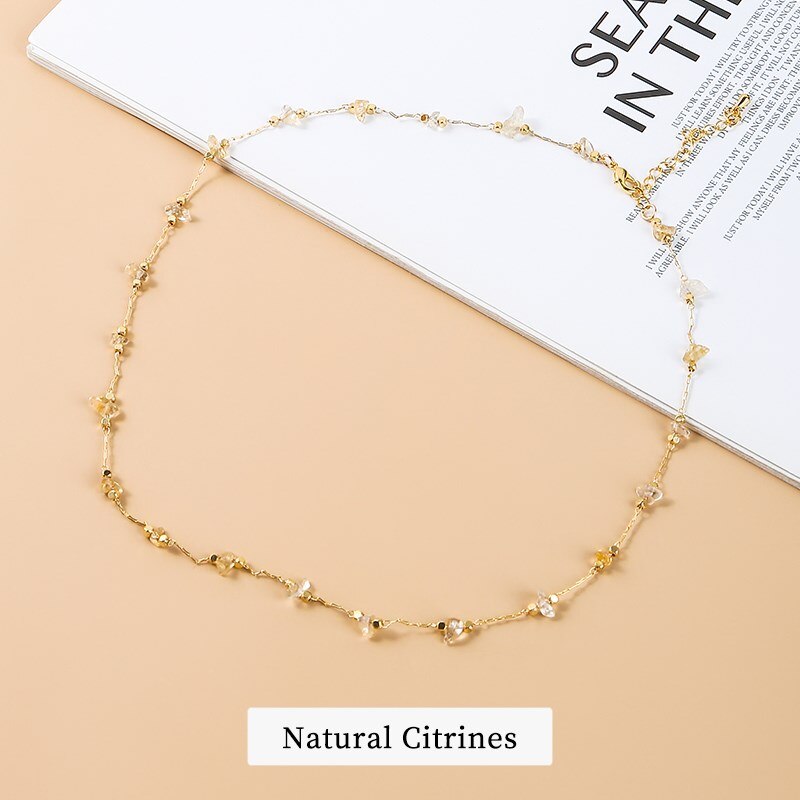 JD Natural Stone Citrines Gravel Necklace For Women Fashion Copper Chain Strawberry Quartz Handwork Choker Femmale Luxury Gift