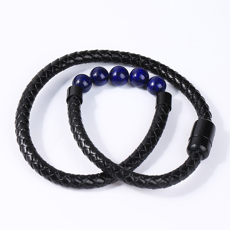 Change Better Layered Leather Bracelets For Men Braided Black Leather Bangles With Natural Lapis Lazuli Beads Casual Wristband