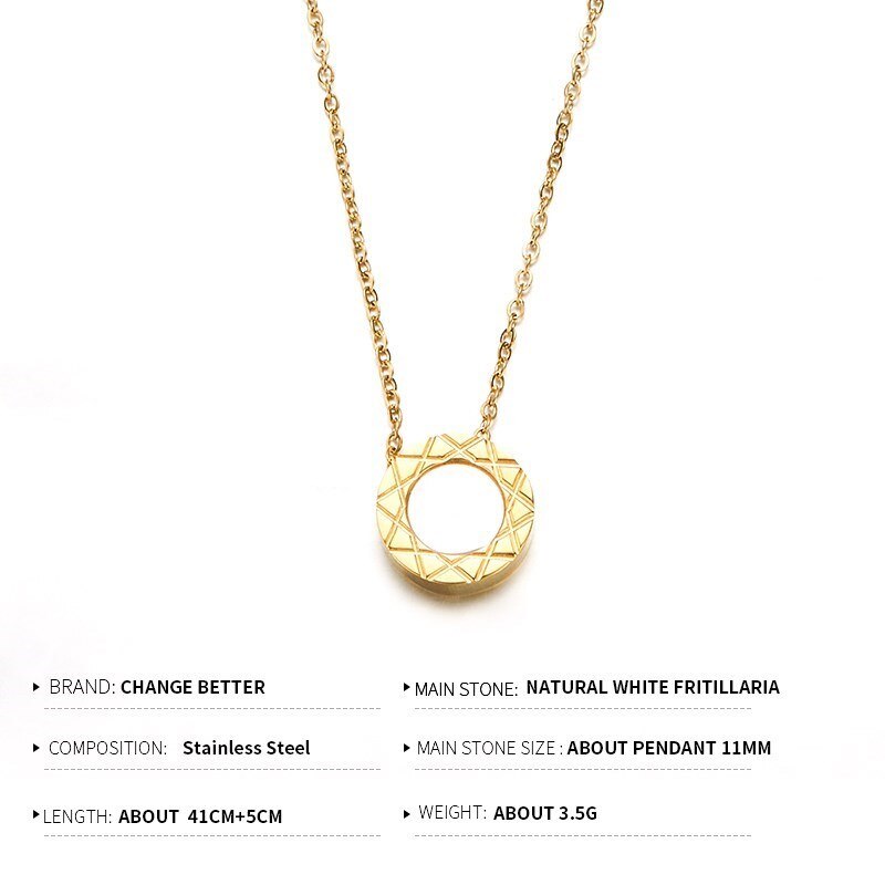 Change Better Double-Sided Circle Natural White Shell Pendant Necklace Women Stainless Steel Classic Jewelry Chain Choker Gifts