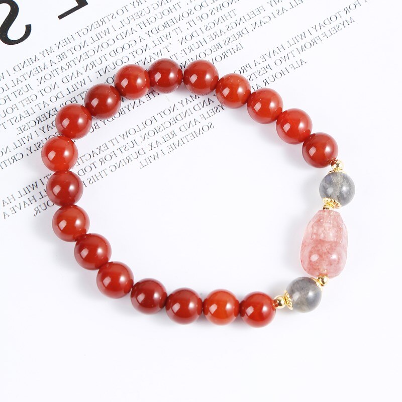 JD Natural Red Agate Beads Strawberry Quartz Pixu Bracelet Women Fashion Feng Shui Wealth Lucky Strand Bangles Lovers Jewelry