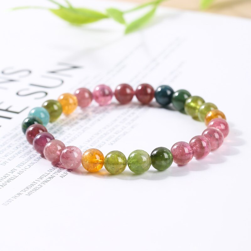 JD 7A Colorful Natural Watermelon Tourmaline Beaded Bracelets Women Exquisite Healing 6mm Bead Wristband Yoga Jewelry For Girls