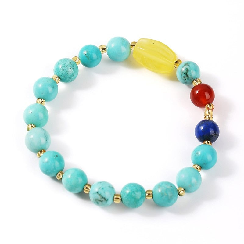 JD Blue Turquoise Amber Beads Bracelet For Women Fashion Colorful Elastic Round Stone Charm Crystal Jewelry Bangles Gifts