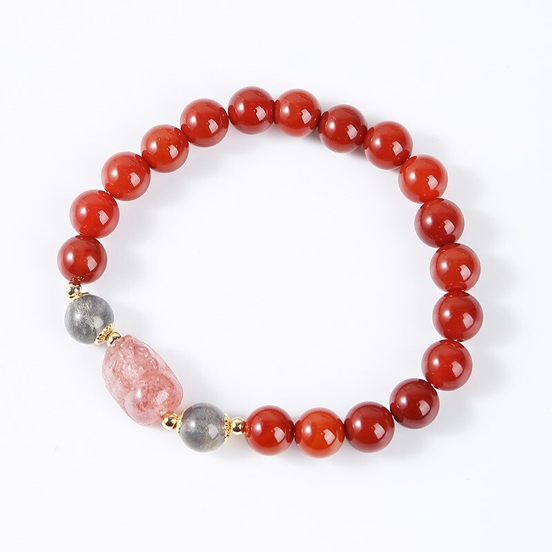 JD Natural Red Agate Beads Strawberry Quartz Pixu Bracelet Women Fashion Feng Shui Wealth Lucky Strand Bangles Lovers Jewelry