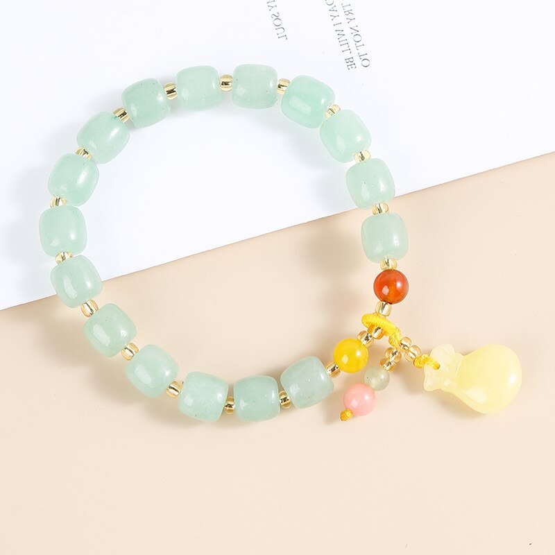 JD Elegant Natural Green Aventurine Bracelets Women 2022 Summer Amber Lucky Bag Pendant Braid Beaded Bracelet Fashion Jewelry