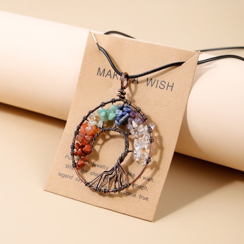 Change Better Natural Stone Chip Beads Treen Of Life Pendant Necklace Quartz Gravel Wrap Handmade Wisdom Healing Energy Jewelry