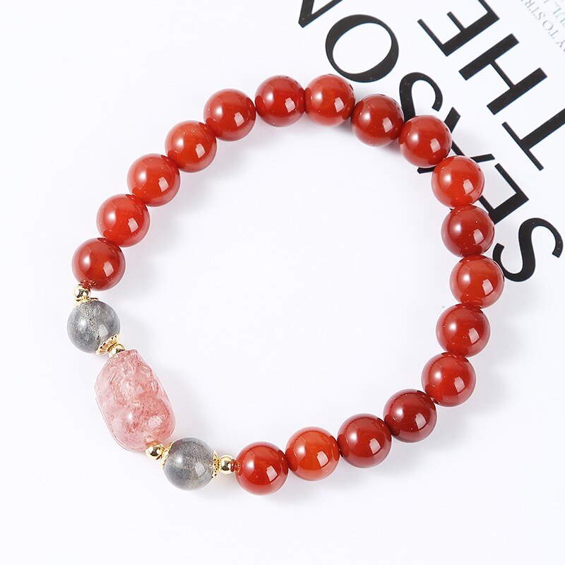 JD Natural Red Agate Beads Strawberry Quartz Pixu Bracelet Women Fashion Feng Shui Wealth Lucky Strand Bangles Lovers Jewelry