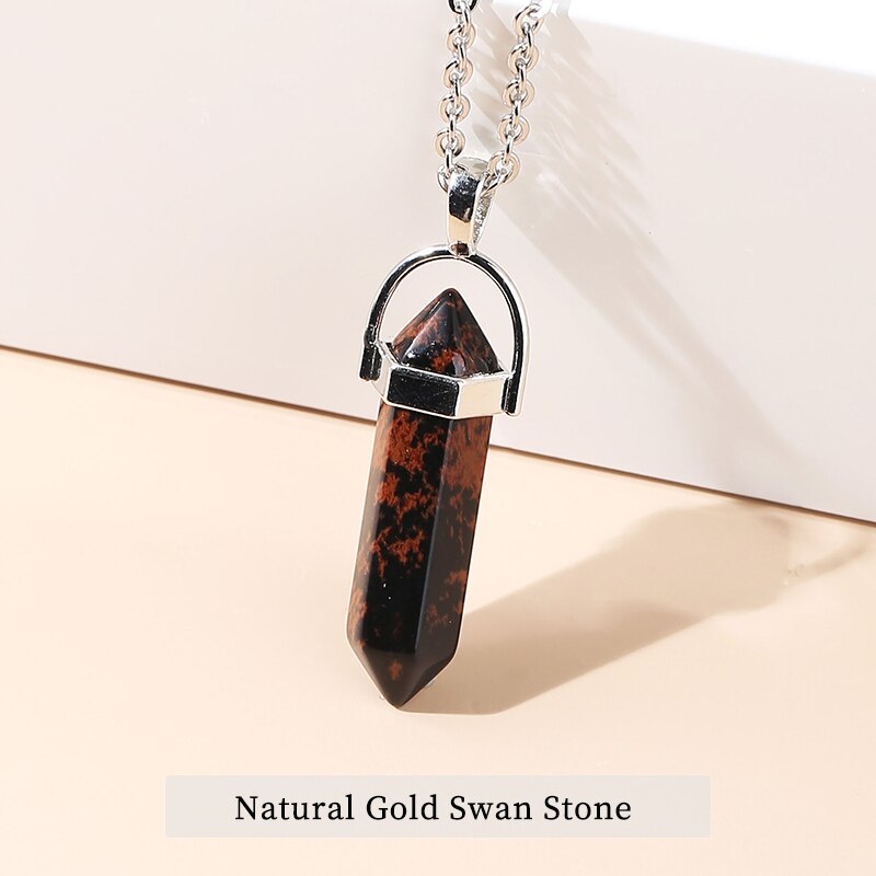 JD Pendulum Natural Stone Pendants For Necklace Charm Striped Agates Quartz Hexagonal Crystal Reiki Meditation Jewelry Wholesale