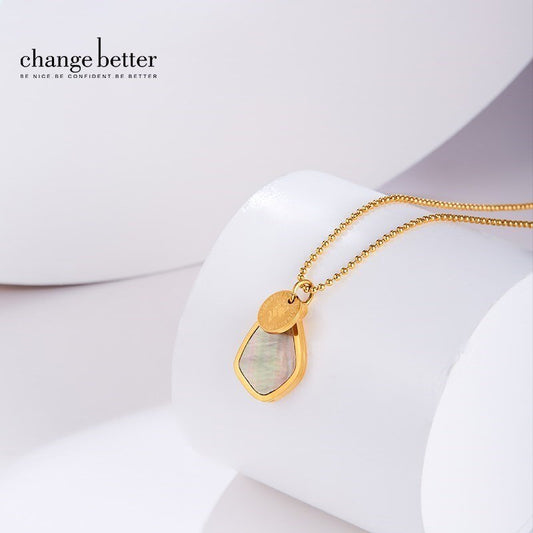 Change Better Natural White Shell Small Pendant Necklace Women Fashion Gold Color Titanium Steel Geometric Clavicle Link Choker