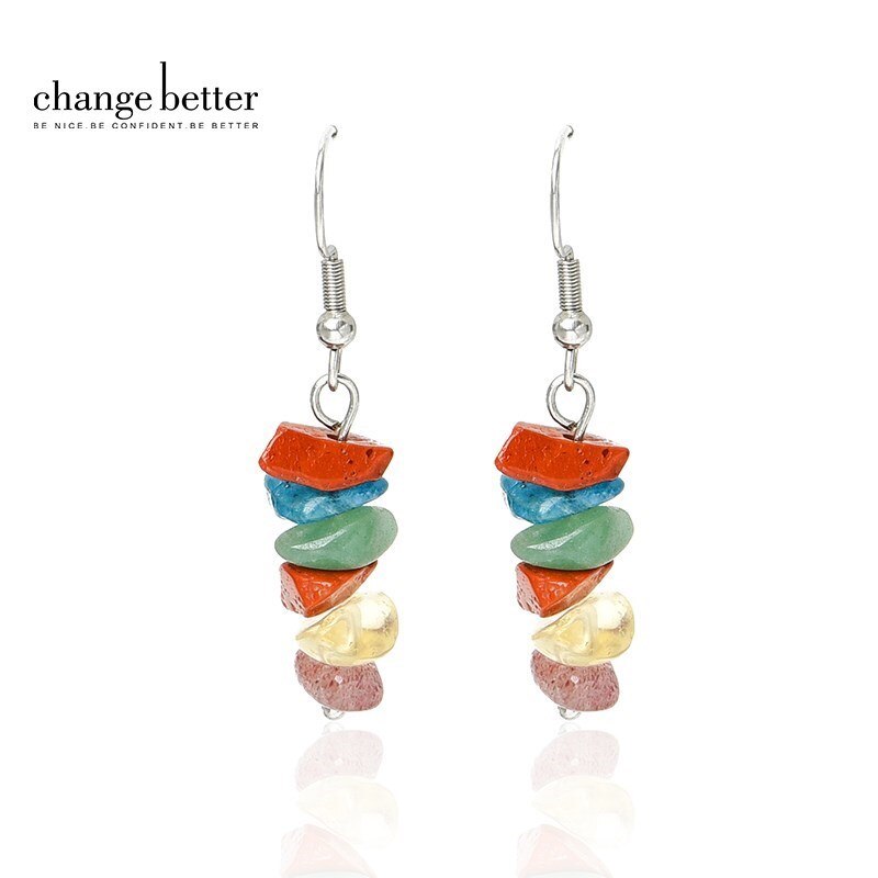 Change Better Small Rock Mineral Stone Crystal Earrings Women Natural Citrines Quartz Gravel Charm Hook Earring Birthday Gift