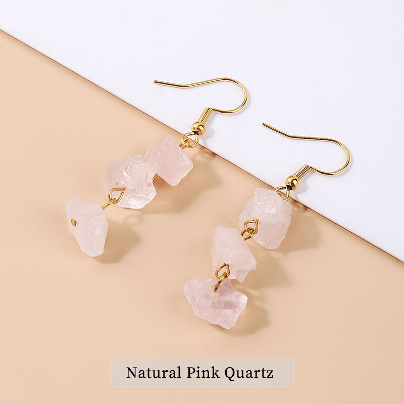 Change Better Natural Raw Stone Pink Quartz Amethyst Dangle Earring Women Rough Citrines Charm Necklace Girls Chain Jewelry Set