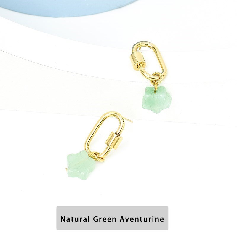 Change Better Natural Stone Aventurine Red Jasper Star Shape Drop Earrings Women Trendy Gold Color Stainless Steel Hoop Ear Stud