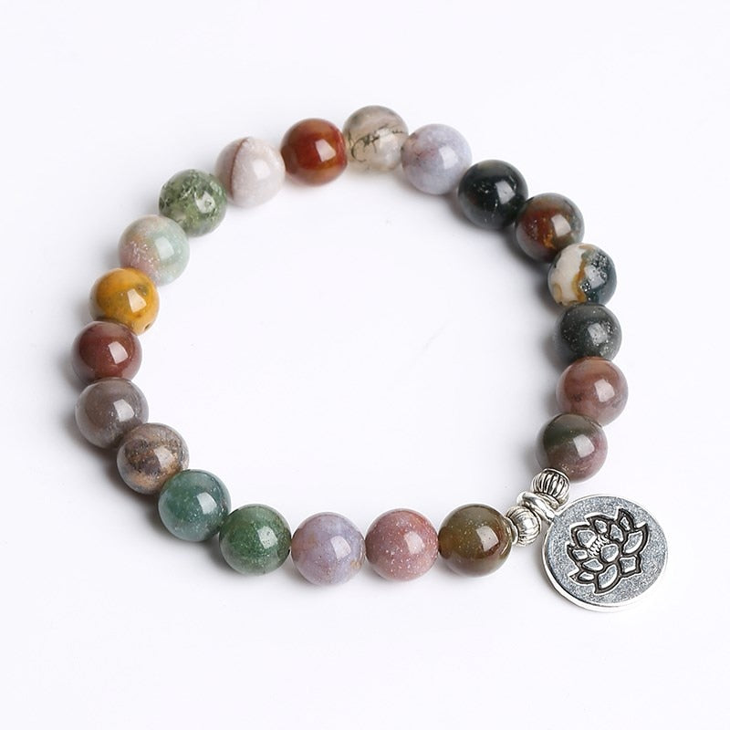 JD Natural Indian Agate Lotus Buddha Charm Bracelet Women Men Yoga Meditation Chakars Energy Strand Bangles Reiki Healing Gifts