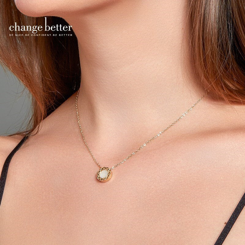 Change Better Double-Sided Circle Natural White Shell Pendant Necklace Women Stainless Steel Classic Jewelry Chain Choker Gifts