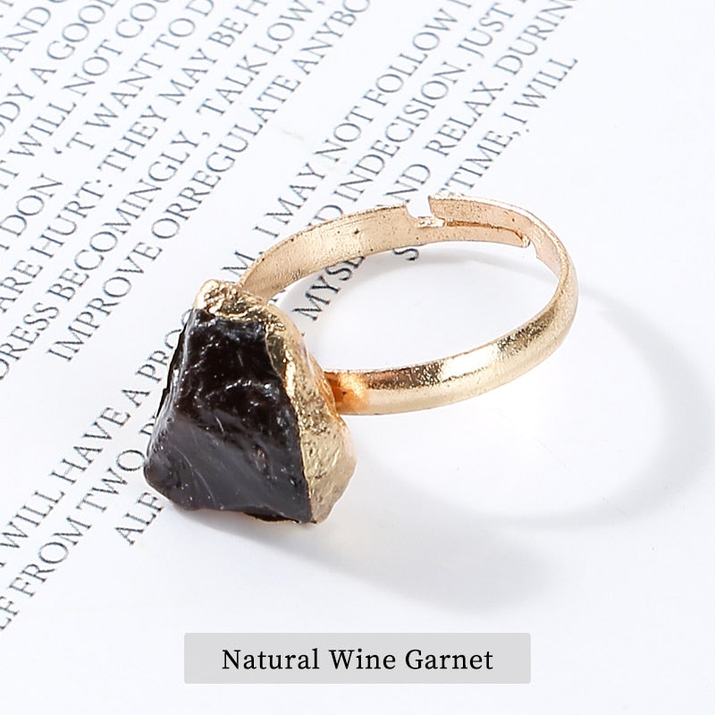 JD Purple Quartz Adjustable Ring Irregular Natural Rough Stone Crystal Druse Jewellery  Women No Finger Size Limited Gold Color